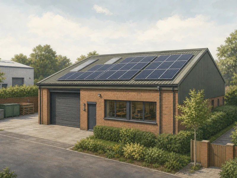 Illustration of a UK business property with rooftop solar